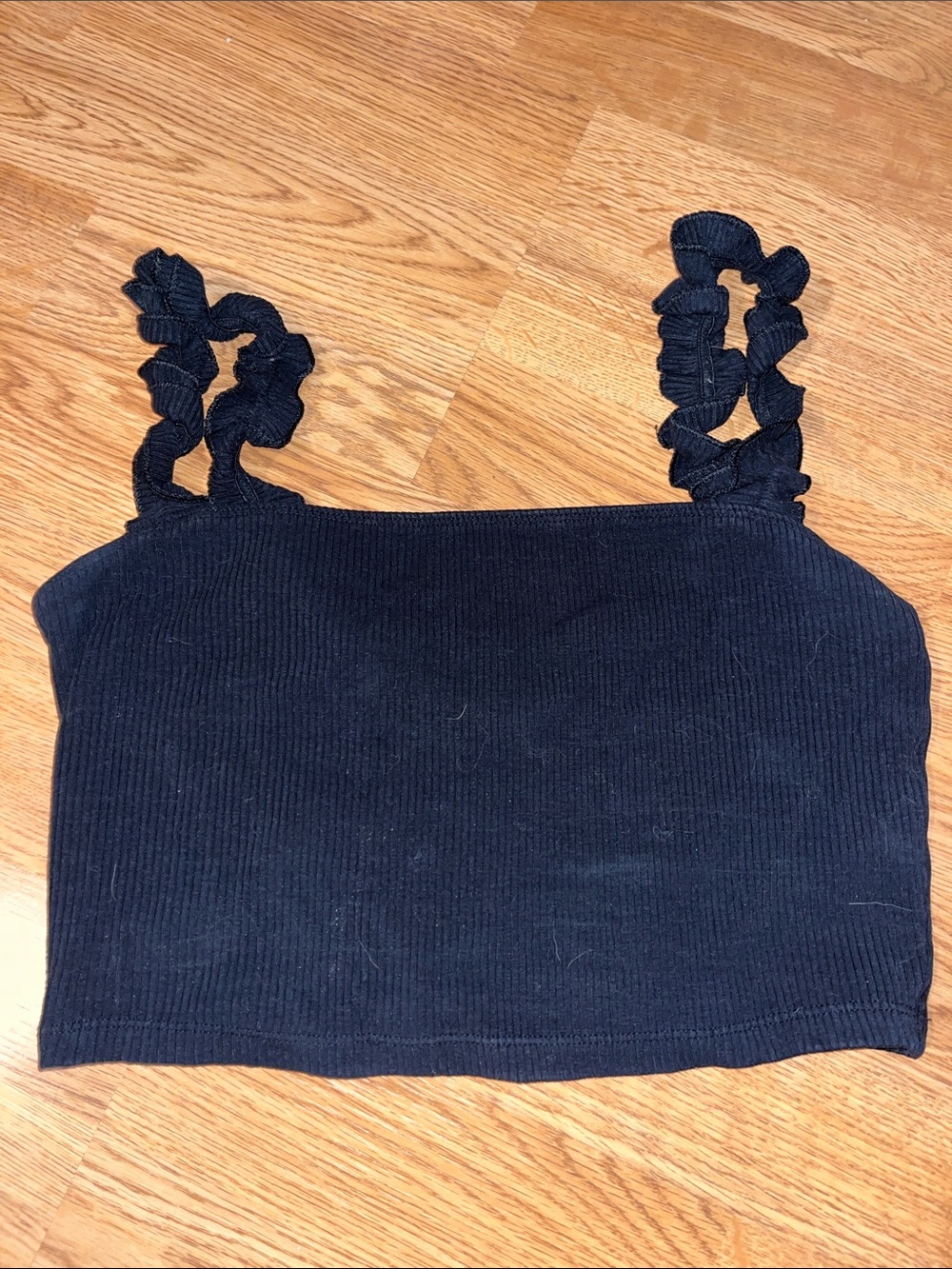 Sunday Best Ribbed Navy Crop Tank with Ruffle Straps